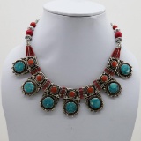 Tibet Hand Made Natural Turquoise & Coral Necklace