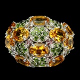 Natural Citrine Chrome Diopside Rhodolite Ring