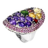Natural AMETHYST, CITRINE, RHODOLITE GARNET RING