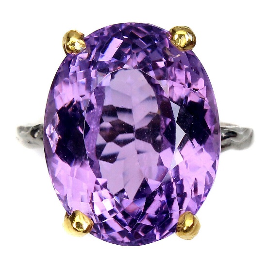 Natural Unheated Oval Purple Amethyst 18 Cts Ring