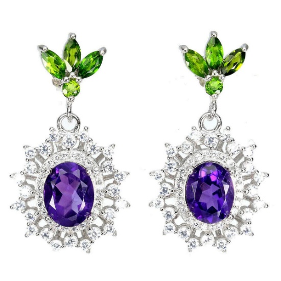 Natural Brazil Amethyst & Chrome Diopside Earrings