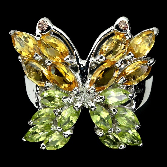 Natural Marquise Citrine Peridot Butterfly Ring