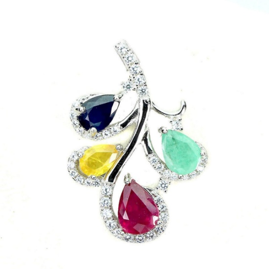 Natural Ruby Sapphire & Colombian Emerald Pendant