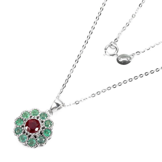 Natural Red Ruby & Emerald Pendant