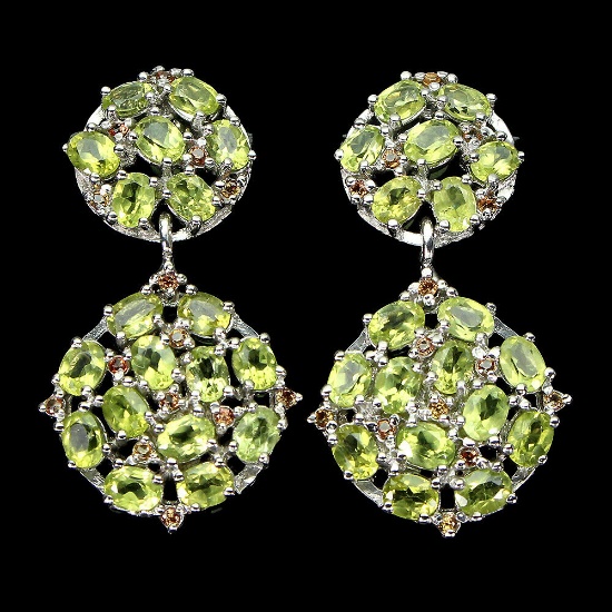 Natural Peridot & Sapphire Earrings