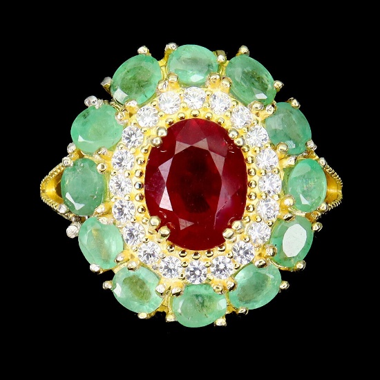 Natural Colombian Emerald & Pigeon Blood Red Ruby Ring