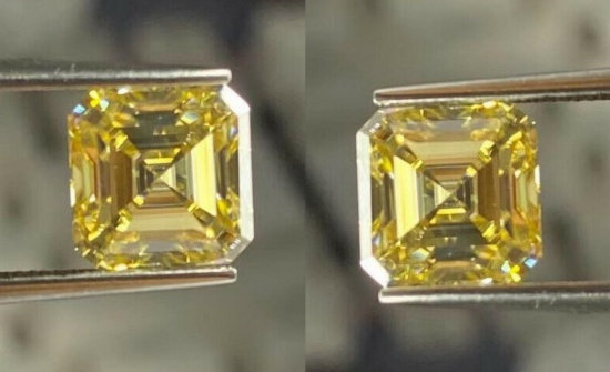 Asscher Cut Lab Created Yellow Diamond Pair