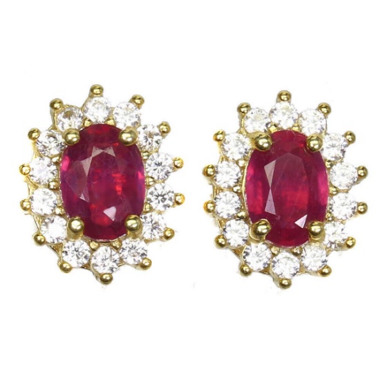 Natural Pigeon Blood Ruby & White Topaz Earrings