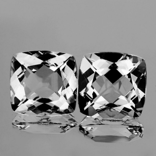 Natural Cushion White Topaz Pair 10.00 MM - {Flawless-VVS1}