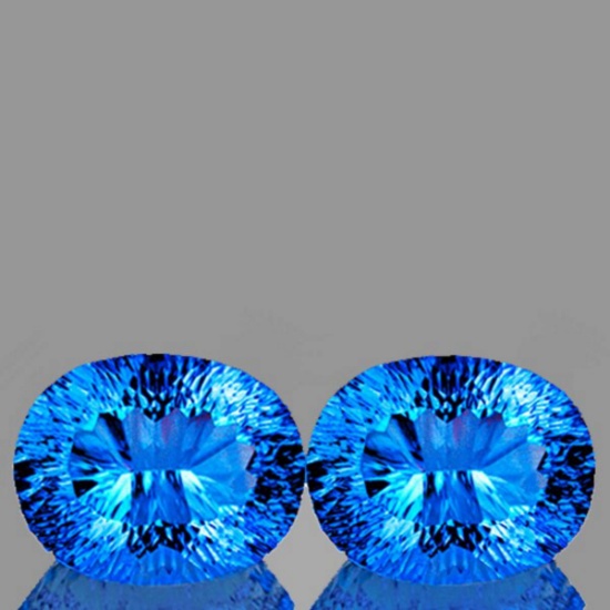 Natural Concave Swiss Blue Topaz Pair 12x10 MM - FL
