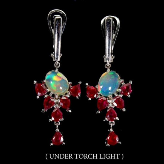 Natural Unheated Ethopian White Opal Ruby Earrings