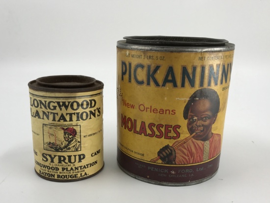 LOT( 2) Black Americana Plantation Syrup & Pickaninny Molasses Can
