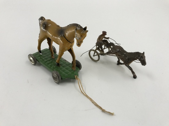LOT (2)1930s -  1940s Horse SUlky - Pull Toy