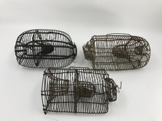 LOT (3) Early Wire Cage Mouse Traps