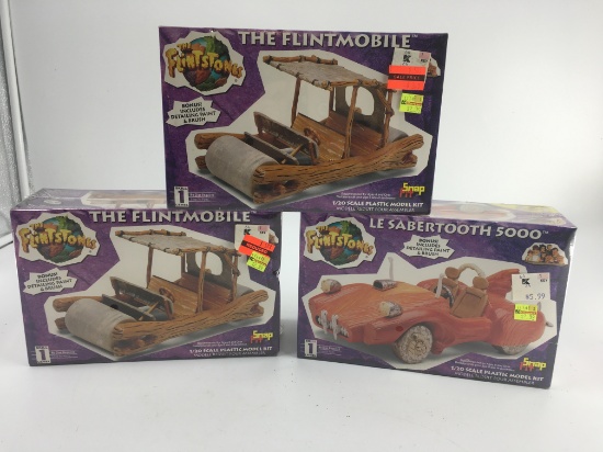 3 FLINSTONE MODEL VEHICLES NEW OLD STOCK