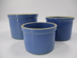 LOT (3) Blue Stoneware Butter Crocks