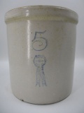 5 Gal. Buckeye Pottery Blue Ribbon Crock