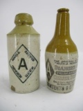 LOT (2) Two Advertising Ginger Beer Stoneware Bottles - Double A and Diamond A
