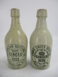 LOT (2) Two Advertising Ginger Beer Stoneware Bottles - Crown and Washington Bottling Co.