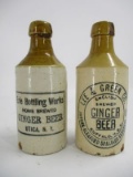 LOT (2) Two Advertising Ginger Beer Stoneware Bottles Lee & Green and Leary Bottle Works