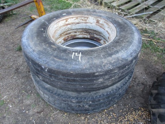 Lot of (2) 11R 22.5 Truck Tires on Rim