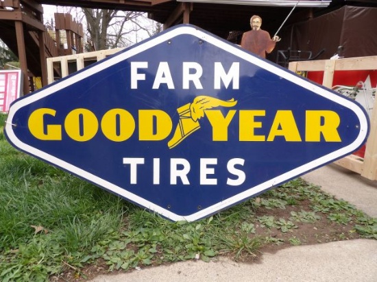 1954 Farm Good Year Tires Diamond-Shaped Enamel Sign