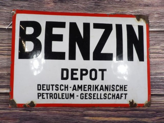 Benzin Depot Concaved Porc. Sign