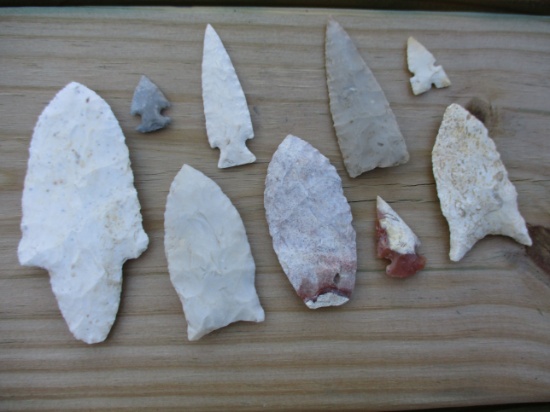 Lot of (9) Arrowheads - Indian Artifacts