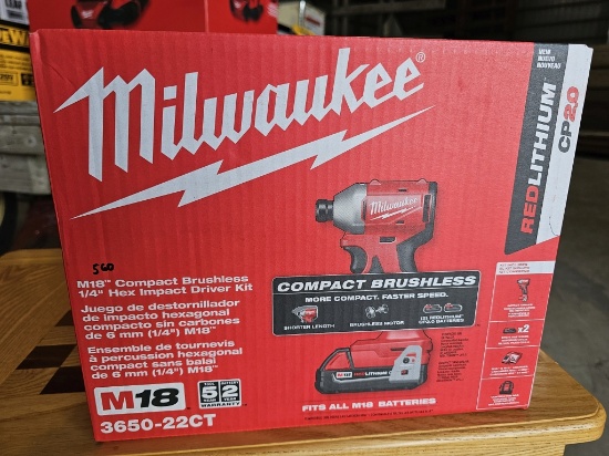 Milwaukee M18 Compact Brushless 1/4" Hex Impact Driver Kit (Model 3650-22CT)