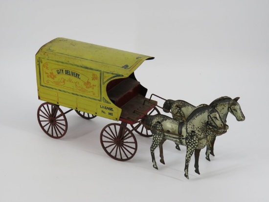 Large litho tin 2 horse city delivery