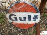 (UNUSED) GULF OIL SIGN, ANTIQUE LOOK