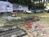 MISC QTY OF ASSORTED SCAFFOLDING W/RACK