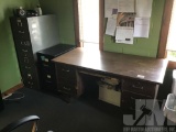 5 DRAWER OFFICE DESK, 2 DRAWER FILE CABINET, AND A