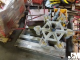 QTY OF TRAILER JACKS AND WIRE ROLLER
