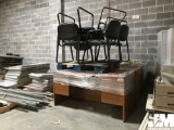 (3) WOOD DESKS & QTY OF MISC CHAIRS