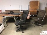 QTY OF MISC OFFICE FURNITURE, 3 DESKS, 3 OFFICE CHAIRS,