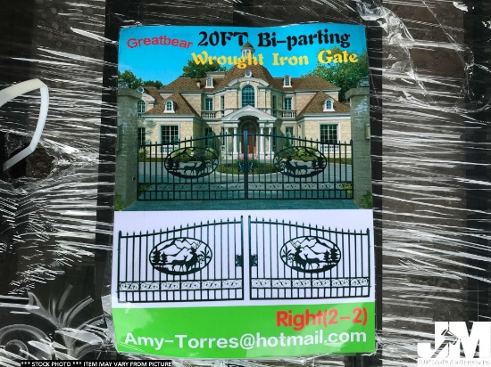 (UNUSED) 2019 GREATBEAR 20' BI-PARTING WROUGHT IRON GATE W/DEER ARTWORK