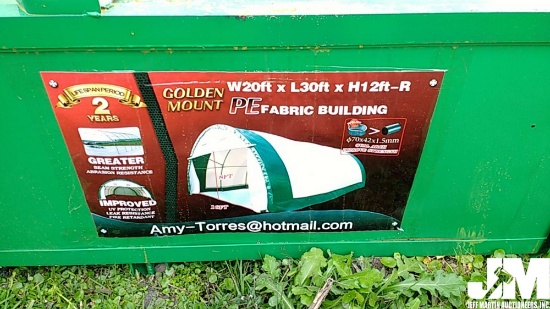 (UNUSED) 2020 GOLDEN MOUNT PE DOME STORAGE SHELTER, MODEL S203012R-300GSM,