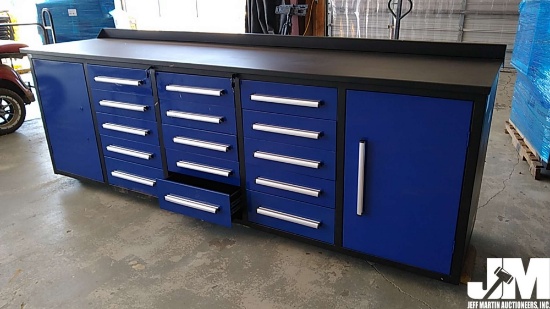 (UNUSED) STEELMAN 10' WORK BENCH, 15 DRAWERS & 2 CABINETS,