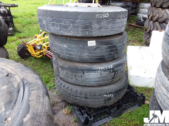 QTY OF (4) TIRES W/ WHEELS, 12R22.5