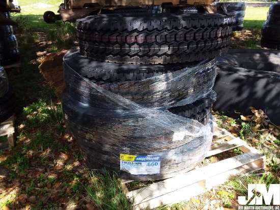 (UNUSED) QTY OF (4) AMBERSTONE 11R22.5-16PR TIRES, REGROOVABLE ALL STEEL