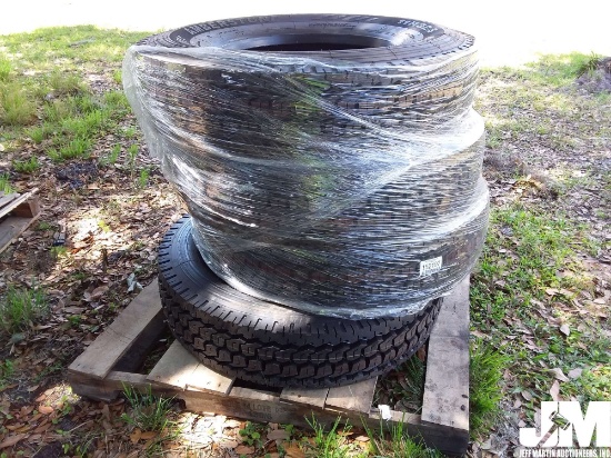 (UNUSED) QTY OF (4) AMBERSTONE 11R22.5-16PR TIRES, REGROOVABLE ALL STEEL