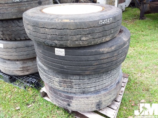 QTY OF (4) MISC TIRES W/ WHEELS, 1 GOODYEAR 8R19.5,