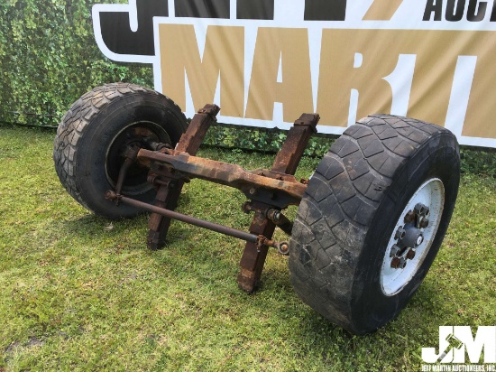 FRONT TRUCK AXLE, (2) GOODYEAR 385/65R22.5 TIRES ON STEEL WHEELS