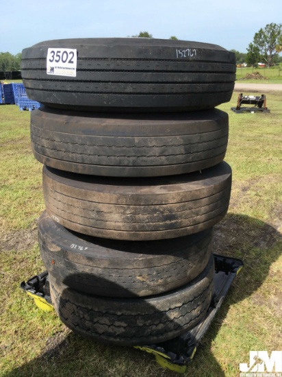 QTY OF 5 TRUCK TIRES ON RIMS VARIOUS SIZES