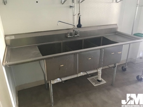METAL 3 SECTION SINK W/ DRYING AREAS AND FAUCET, ***BUYER