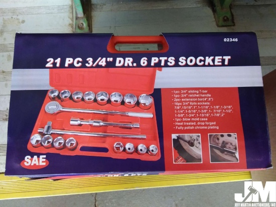 (UNUSED) 21 PC 3/4" DRIVE SAE 6PT SOCKET SET W/CARRY