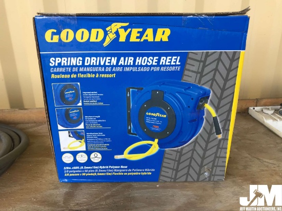 (UNUSED) GOODYEAR SPRING DRIVEN 50' AIR HOSE REEL W/ 3/8"