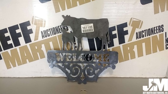 METAL COW WELCOME SIGN