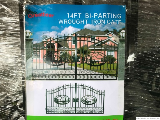 GREATBEAR 14' BI-PARTING DEER DESIGN WROUGHT IRON GATE
